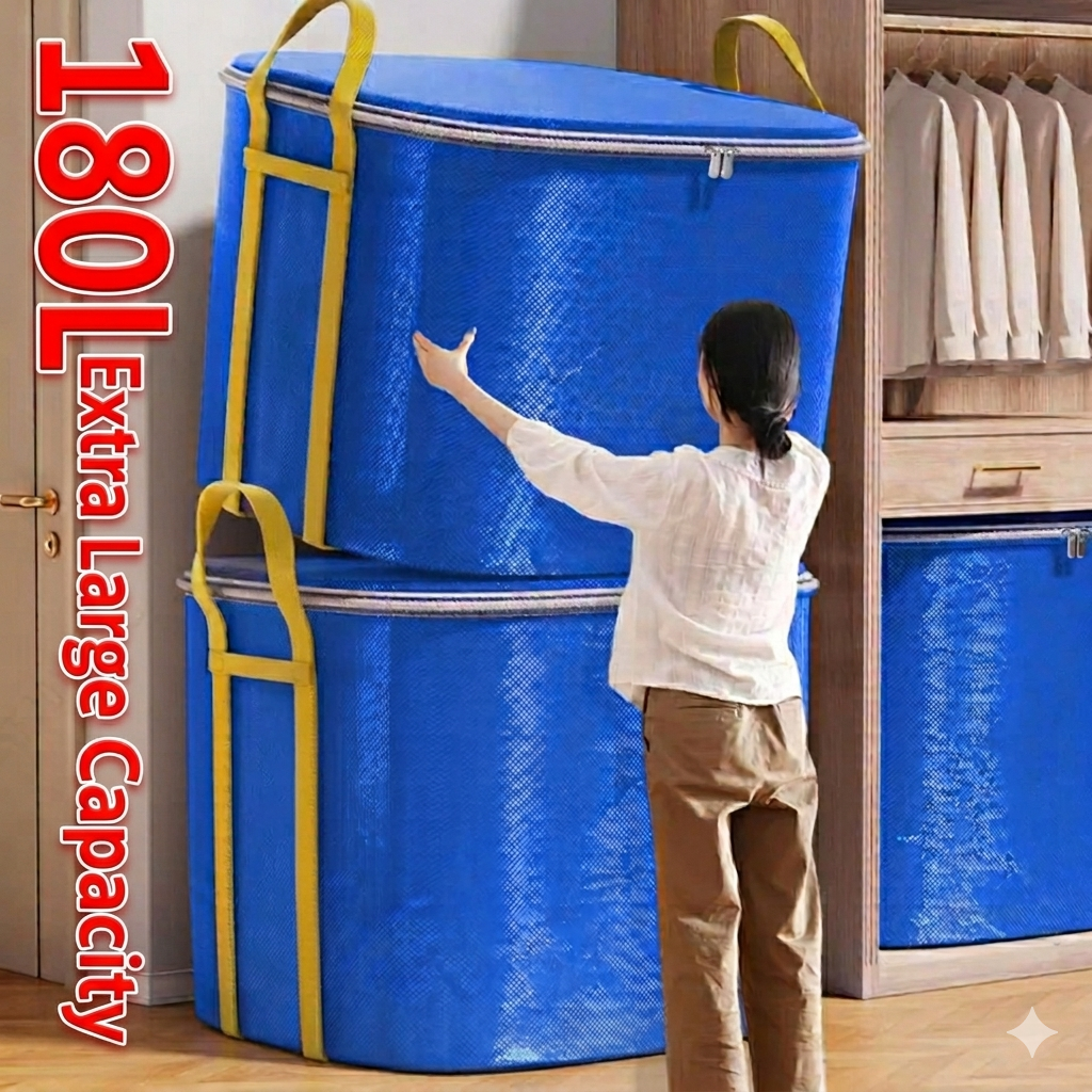 180L Extra Large Heavy Duty Storage Bag, Moving Bags for Clothes with Reinforced Handle, Waterproof Collapsible Storage for Christmas Decorations, Clothes, Toys, Moving & Dorm Use