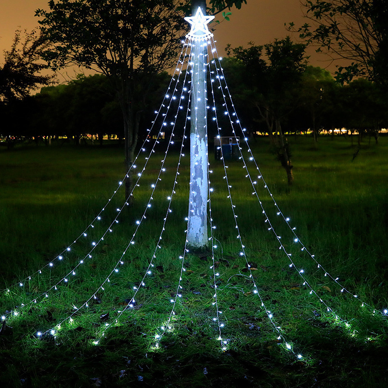 LED Star-Shaped Waterfall Lights, Ambient Lights, Christmas Tree String Lights, 3.5 meters, 350 LED Beads, 8 Modes, Remote Control Included. Suitable for outdoor patio parties and holiday decorations