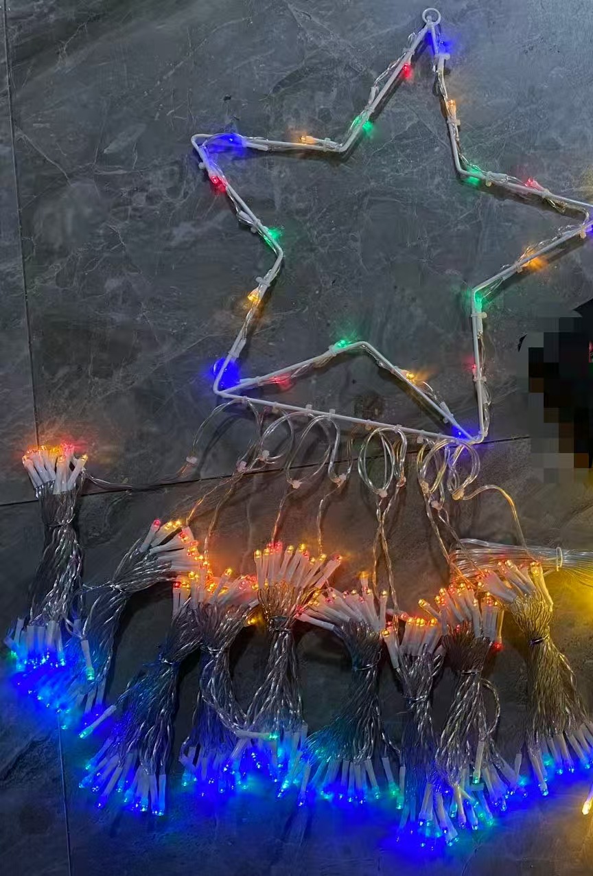 LED Star-Shaped Waterfall Lights, Ambient Lights, Christmas Tree String Lights, 3.5 meters, 350 LED Beads, 8 Modes, Remote Control Included. Suitable for outdoor patio parties and holiday decorations