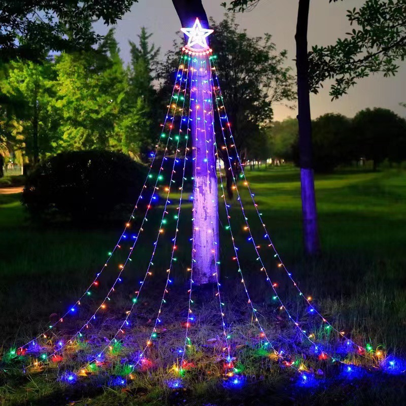 LED Star-Shaped Waterfall Lights, Ambient Lights, Christmas Tree String Lights, 3.5 meters, 350 LED Beads, 8 Modes, Remote Control Included. Suitable for outdoor patio parties and holiday decorations