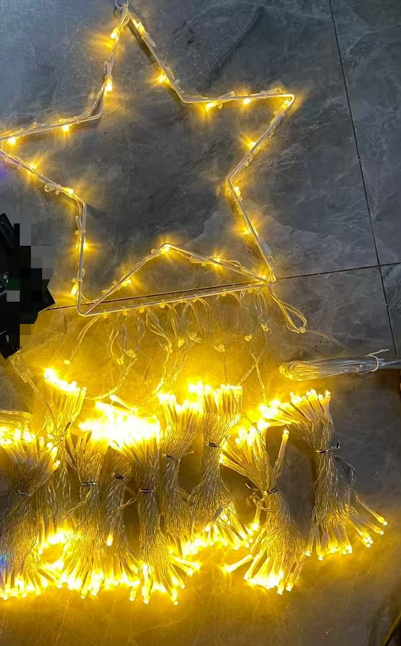 LED Star-Shaped Waterfall Lights, Ambient Lights, Christmas Tree String Lights, 3.5 meters, 350 LED Beads, 8 Modes, Remote Control Included. Suitable for outdoor patio parties and holiday decorations