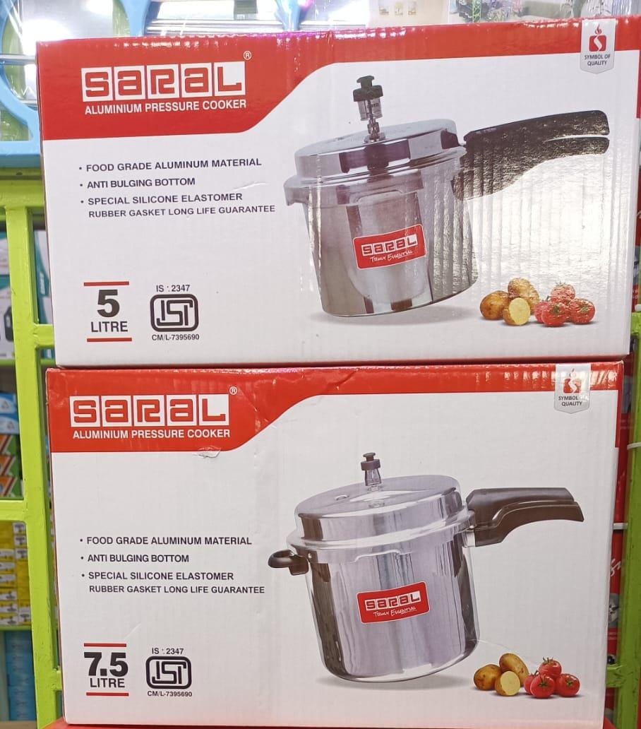 SARAL 5L premium aluminium pressure cooker☀️highly durable, explosion proof and easy to clean. Improve your cooking and save time and fuel. High-speed pressure cooking preserves flavors and nutrien