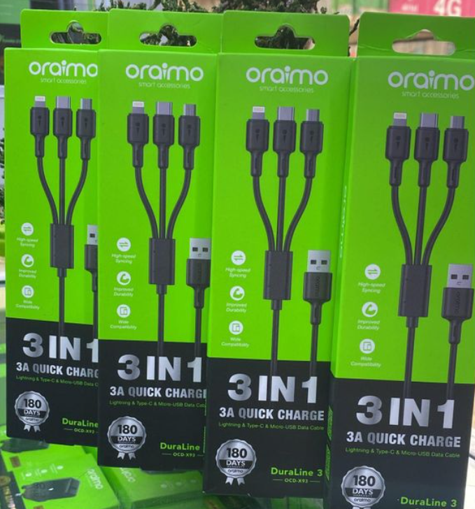 Oraimo 60W 3 In 1 Fast Charging Cable – Type C, Lightning & Micro USB, Fast Charge Data Sync Cable