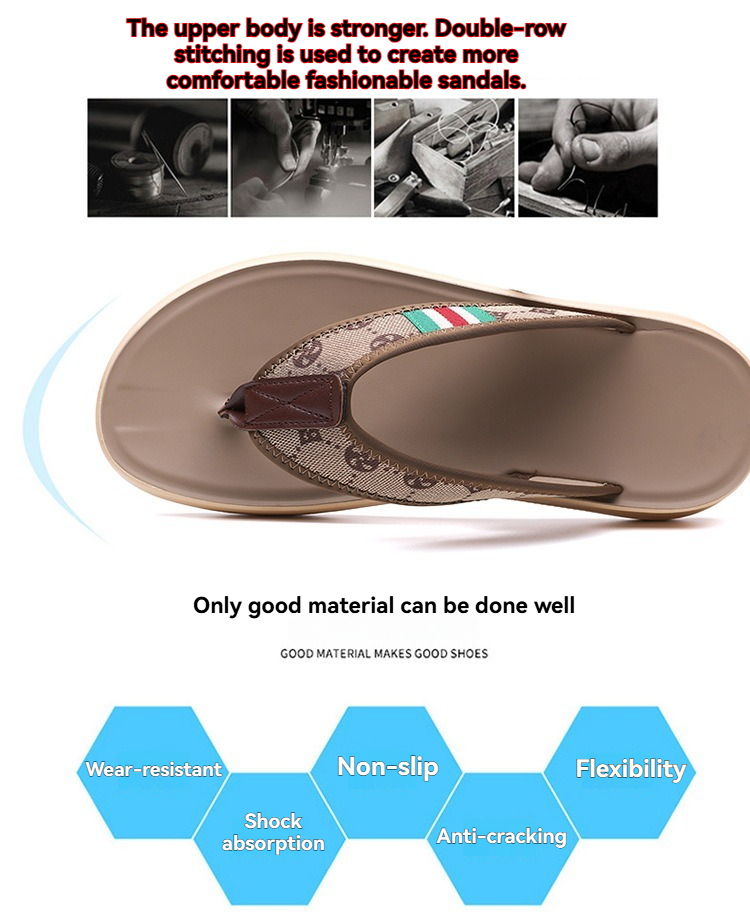 Men's Casual Breathable Comfortable Sandals: Hong Kong-Style Flip-Flops, Versatile Casual Beach Shoes, Non-Slip Men's Footwear