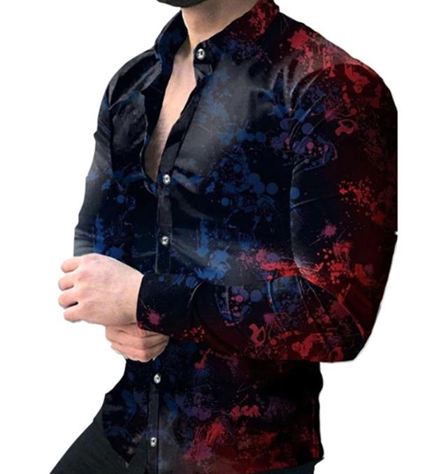 New men's plus size casual long sleeved shirt, personalized trendy men's long sleeved 3D digital printed shirt, men's shirt