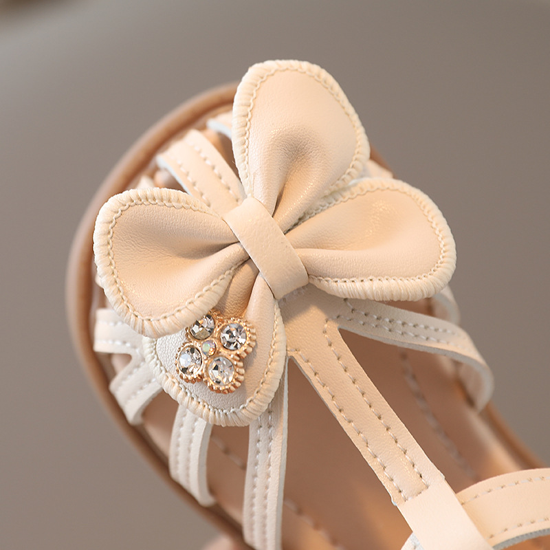 New girls' hollow out anti slip and wear-resistant sandals Korean version bow princess shoes soft sole single shoe