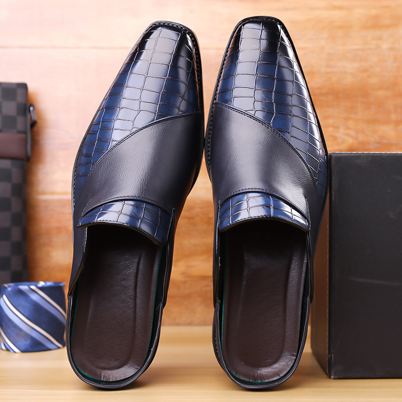 Men's Plus Size Outdoor Breathable Non-Slip Sandals, Open-Back Slip-Ons, Pointed-Toe Leather Shoes, Outdoor Men's Sandals, Open-Back Leather Shoes
