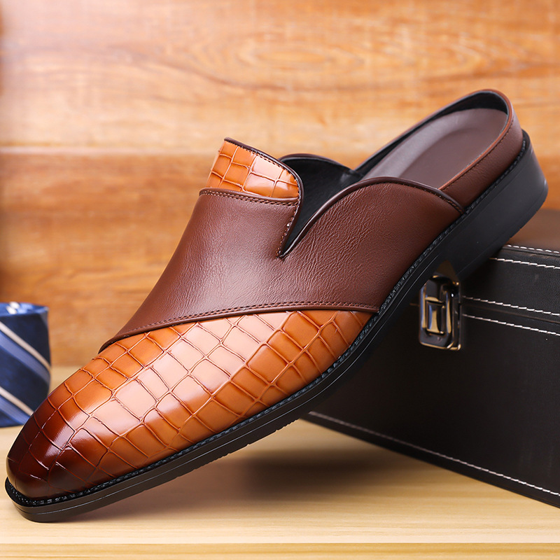 Men's Plus Size Outdoor Breathable Non-Slip Sandals, Open-Back Slip-Ons, Pointed-Toe Leather Shoes, Outdoor Men's Sandals, Open-Back Leather Shoes
