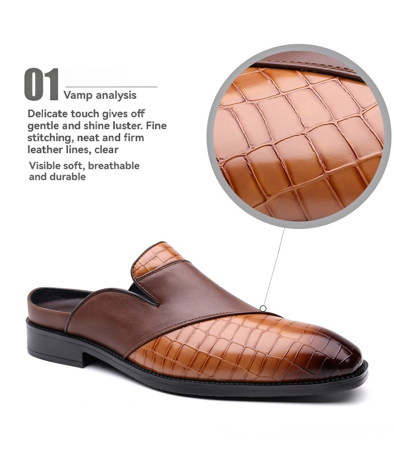 Men's Plus Size Outdoor Breathable Non-Slip Sandals, Open-Back Slip-Ons, Pointed-Toe Leather Shoes, Outdoor Men's Sandals, Open-Back Leather Shoes