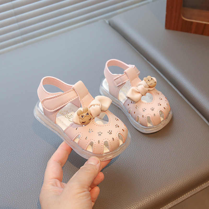 New girls' hollow out anti slip and wear-resistant sandals Korean version bow princess shoes soft sole single shoe