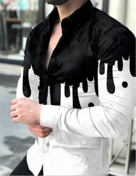 New men's plus size casual long sleeved shirt, personalized trendy men's long sleeved 3D digital printed shirt, men's shirt