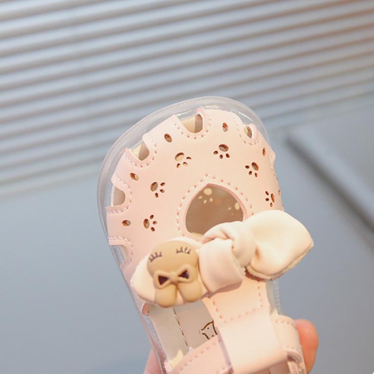 New girls' hollow out anti slip and wear-resistant sandals Korean version bow princess shoes soft sole single shoe
