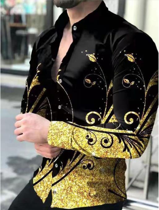 New men's plus size casual long sleeved shirt, personalized trendy men's long sleeved 3D digital printed shirt, men's shirt