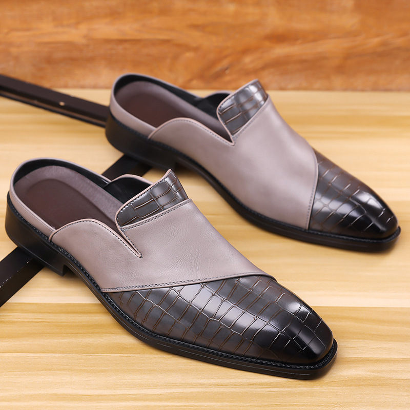 Men's Plus Size Outdoor Breathable Non-Slip Sandals, Open-Back Slip-Ons, Pointed-Toe Leather Shoes, Outdoor Men's Sandals, Open-Back Leather Shoes