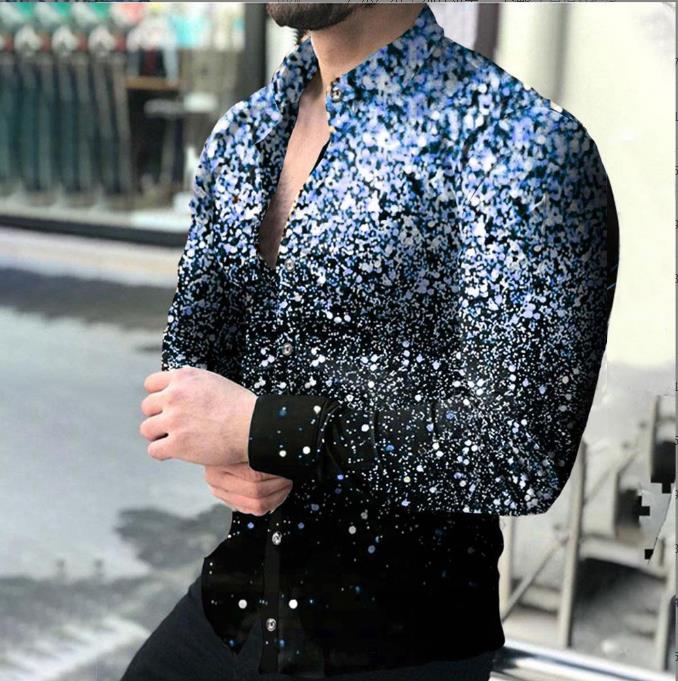 New men's plus size casual long sleeved shirt, personalized trendy men's long sleeved 3D digital printed shirt, men's shirt