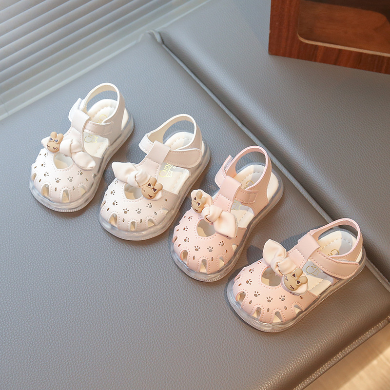 New girls' hollow out anti slip and wear-resistant sandals Korean version bow princess shoes soft sole single shoe