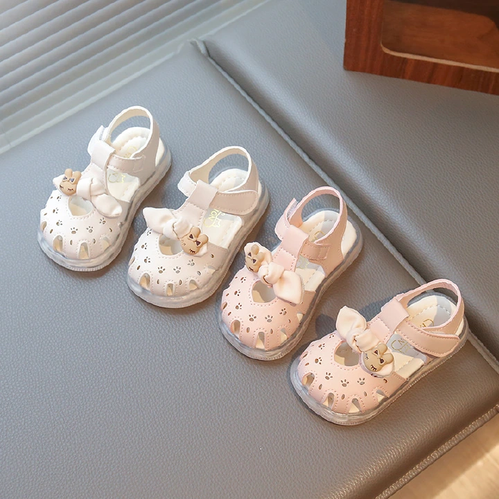 New girls' hollow out anti slip and wear-resistant sandals Korean version bow princess shoes soft sole single shoe