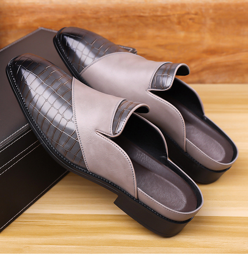Men's Plus Size Outdoor Breathable Non-Slip Sandals, Open-Back Slip-Ons, Pointed-Toe Leather Shoes, Outdoor Men's Sandals, Open-Back Leather Shoes