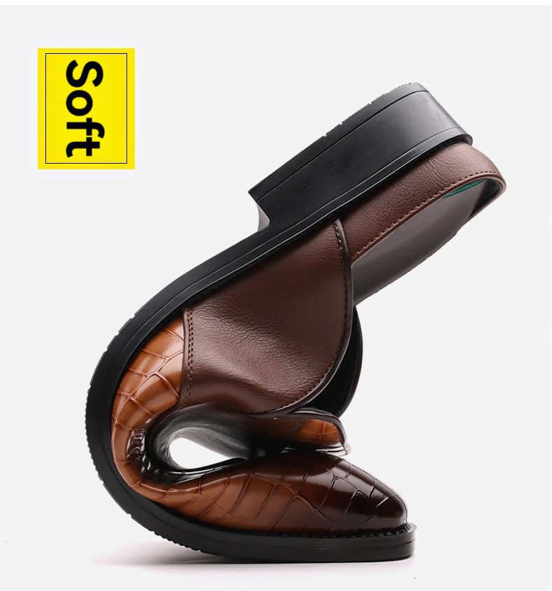 Men's Plus Size Outdoor Breathable Non-Slip Sandals, Open-Back Slip-Ons, Pointed-Toe Leather Shoes, Outdoor Men's Sandals, Open-Back Leather Shoes