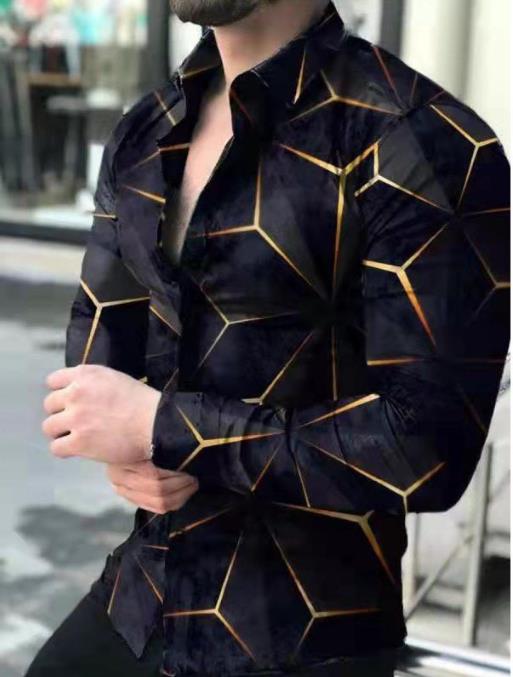 New men's plus size casual long sleeved shirt, personalized trendy men's long sleeved 3D digital printed shirt, men's shirt