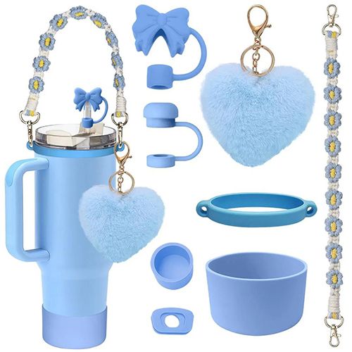 Stanley Cup Tumbler Cup Accessories Set,With Silicone Straw Cover, Water Bottle Handle Strap, Charms, Silicone Cup Boot