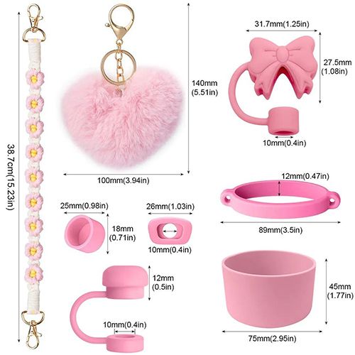 Stanley Cup Tumbler Cup Accessories Set,With Silicone Straw Cover, Water Bottle Handle Strap, Charms, Silicone Cup Boot
