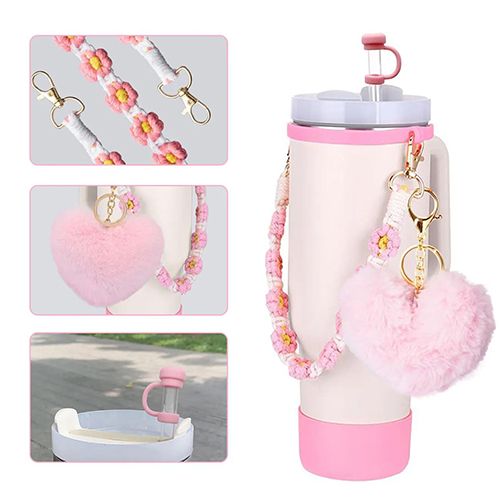 Stanley Cup Tumbler Cup Accessories Set,With Silicone Straw Cover, Water Bottle Handle Strap, Charms, Silicone Cup Boot