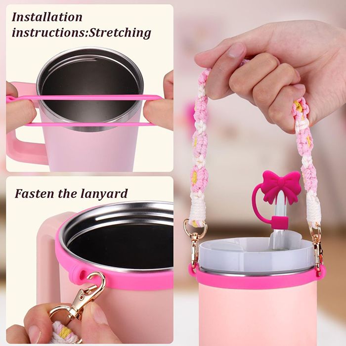 Stanley Cup Tumbler Cup Accessories Set,With Silicone Straw Cover, Water Bottle Handle Strap, Charms, Silicone Cup Boot