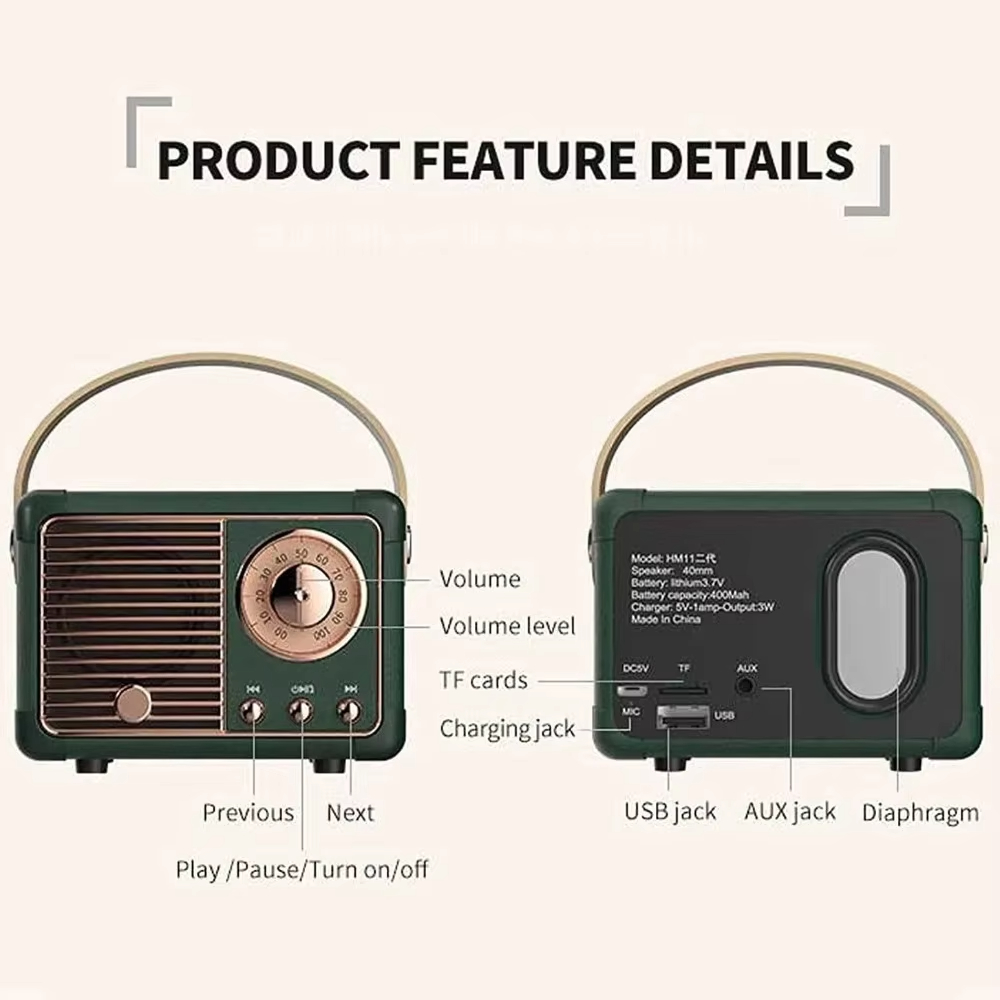 Retro Bluetooth Speaker Wireless Card Portable Subwoofer Mini Outdoor Student Small Bluetooth Speaker