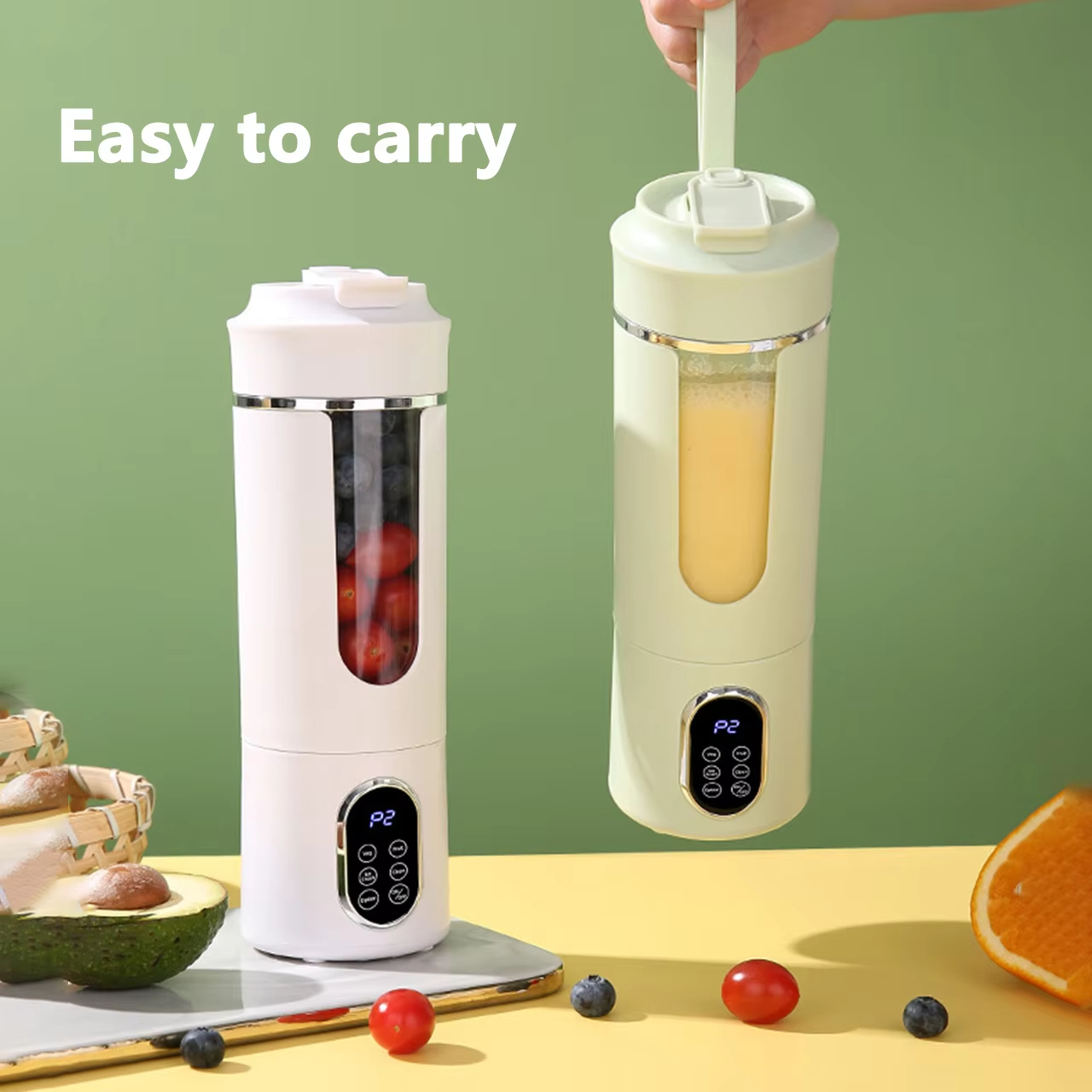 530ml portable juicer with wireless USB charging and ice crushing electric juicer, 12 blade 4-speed 7.4V mini fresh juice mixer