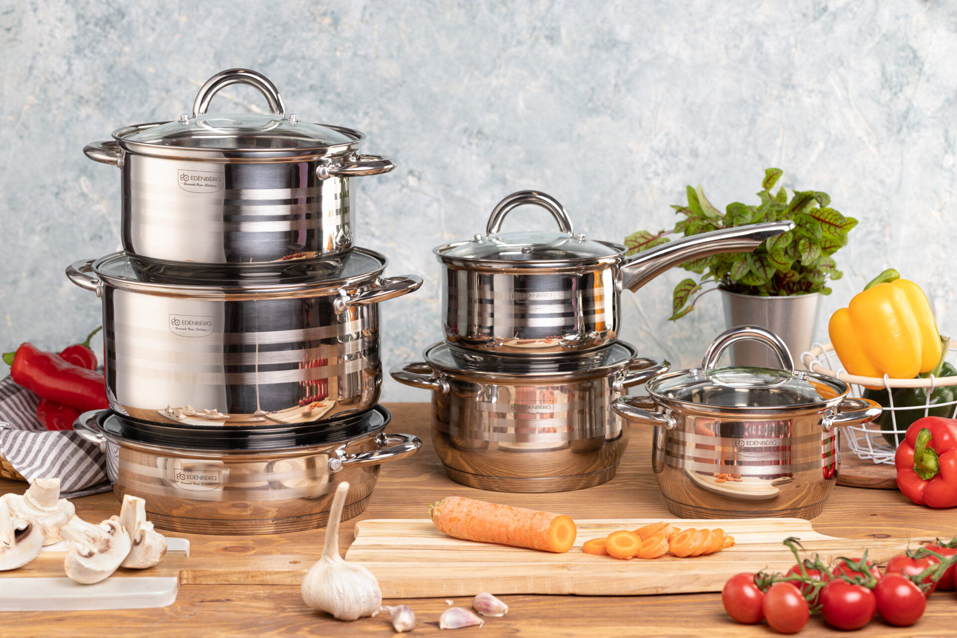 Edenberg 12PCS Stainless Steel Cookware Set with Marble Non-Stick Frypan – Premium Induction Ready