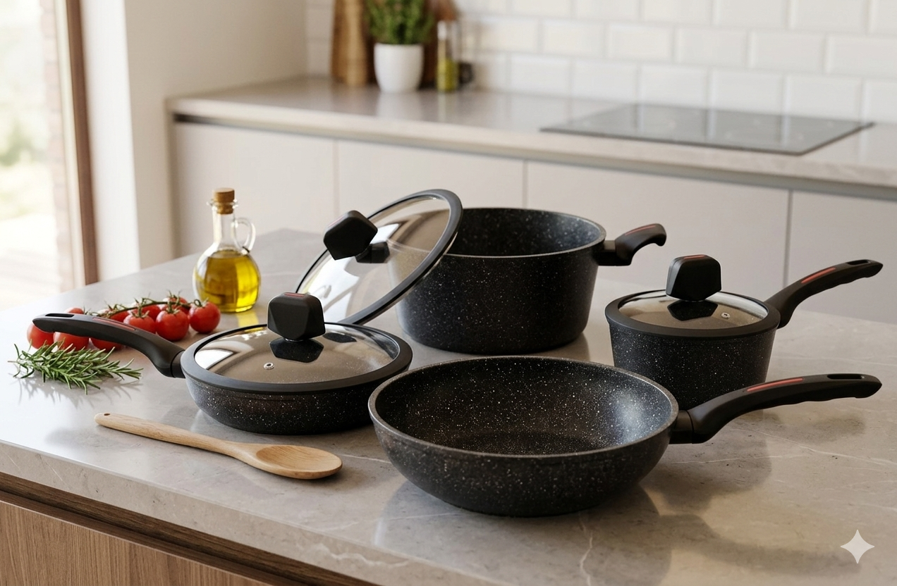 Edenberg EB-12916 8PCS Cookware Set – Marble Non-Stick, Aluminum, Induction Compatible