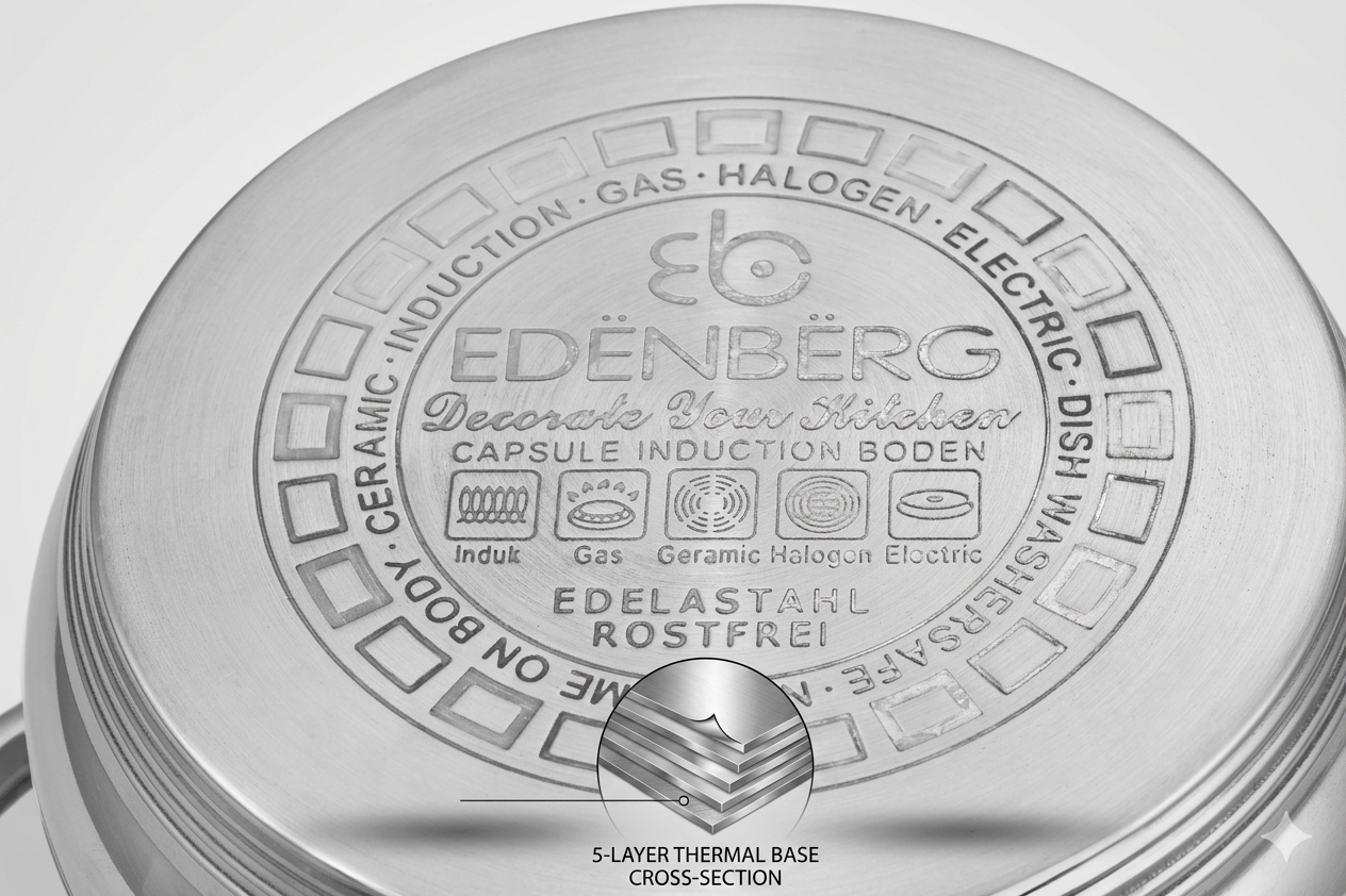 Edenberg EB-3022 34cm Stainless Steel Gastro Pot – 17.7L Large Capacity, Induction Compatible, Heavy Duty