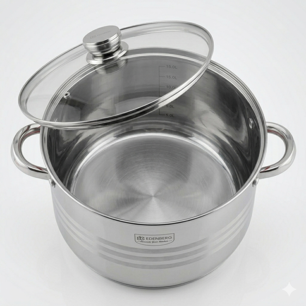 Edenberg EB-3022 34cm Stainless Steel Gastro Pot – 17.7L Large Capacity, Induction Compatible, Heavy Duty