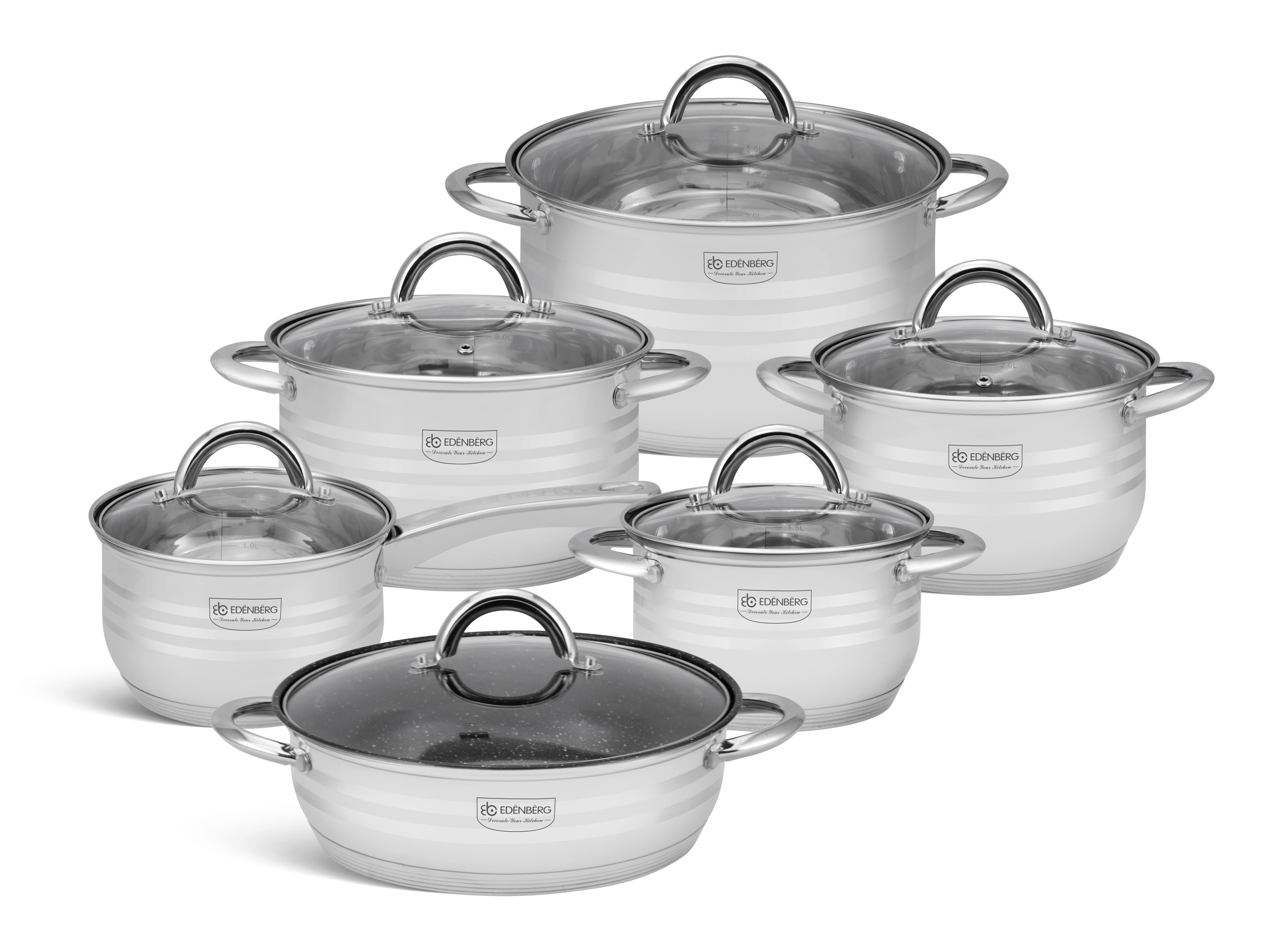 Edenberg 12PCS Stainless Steel Cookware Set with Marble Non-Stick Frypan – Premium Induction Ready