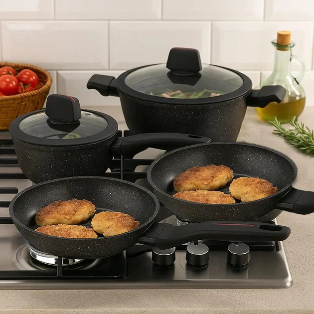 Edenberg EB-12916 8PCS Cookware Set – Marble Non-Stick, Aluminum, Induction Compatible
