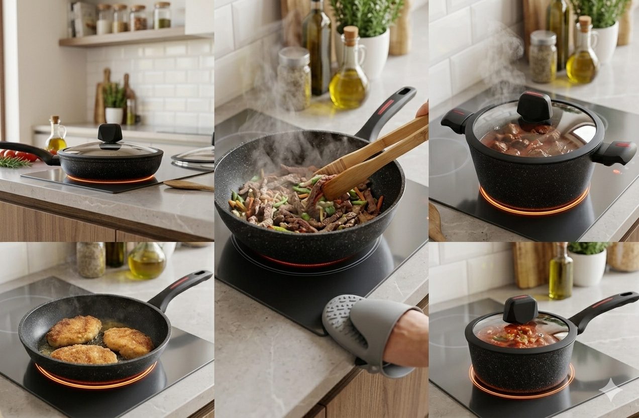 Edenberg EB-12916 8PCS Cookware Set – Marble Non-Stick, Aluminum, Induction Compatible