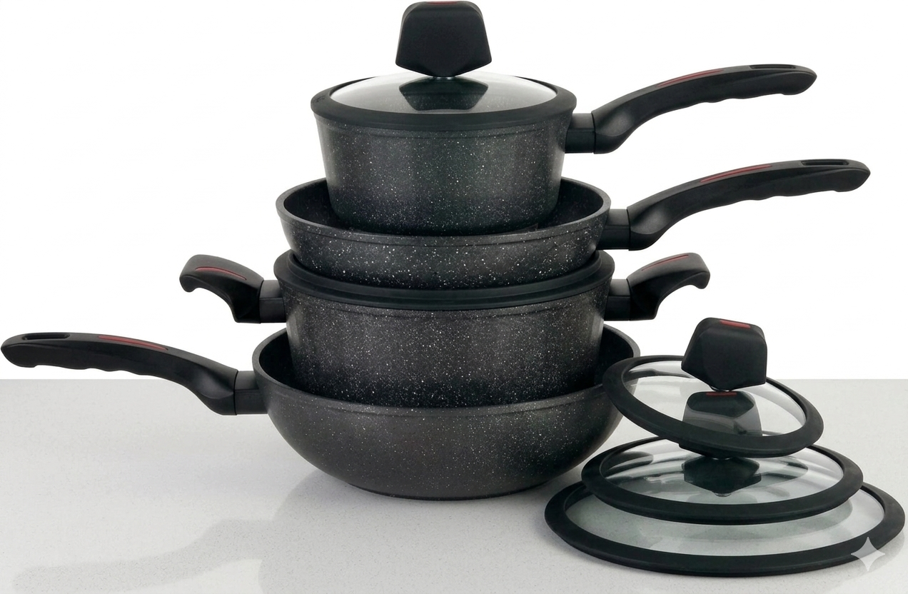 Edenberg EB-12916 8PCS Cookware Set – Marble Non-Stick, Aluminum, Induction Compatible