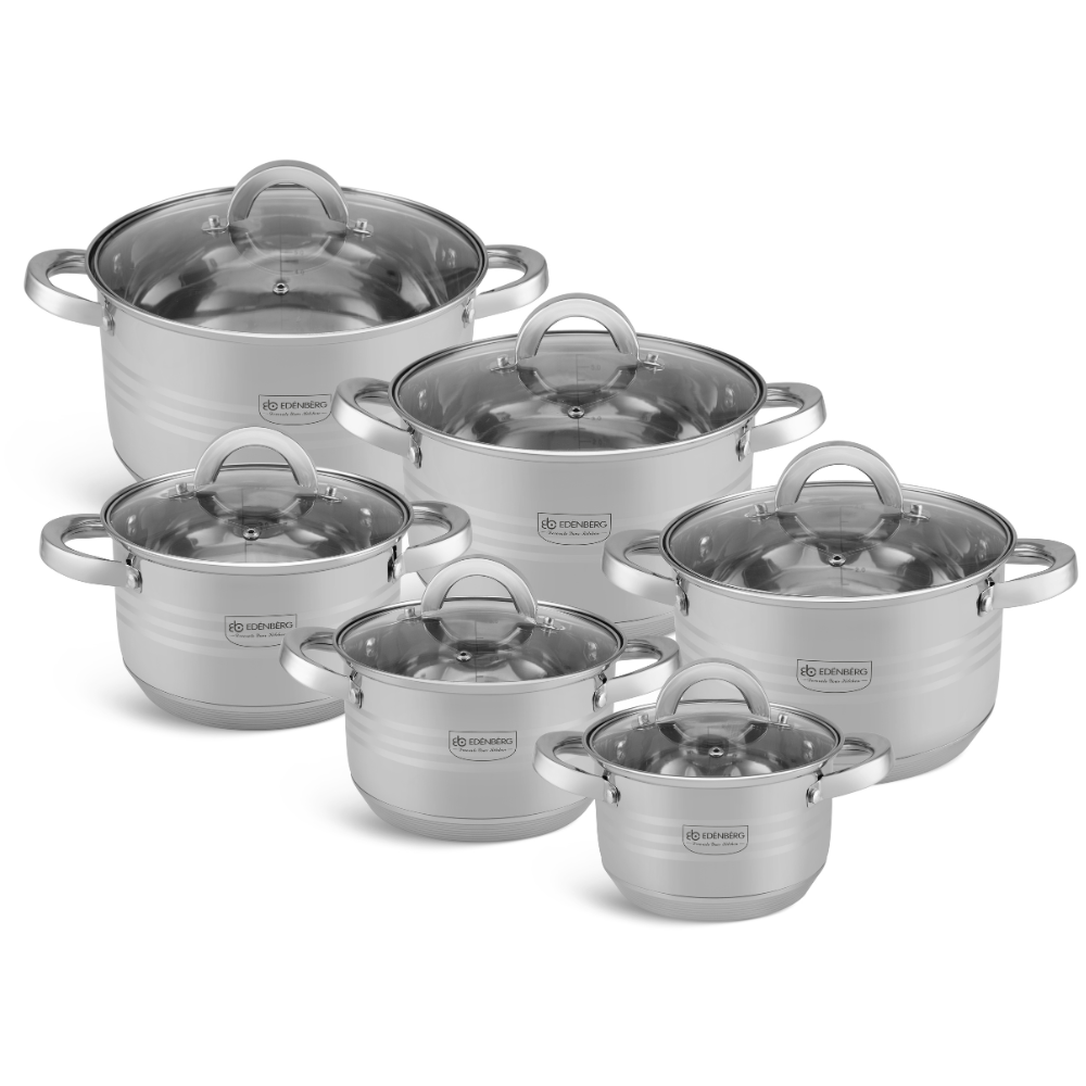 Edenberg 12PCS Stainless Steel Cooking Pot Set – Fast Heating, Durable & Induction Ready