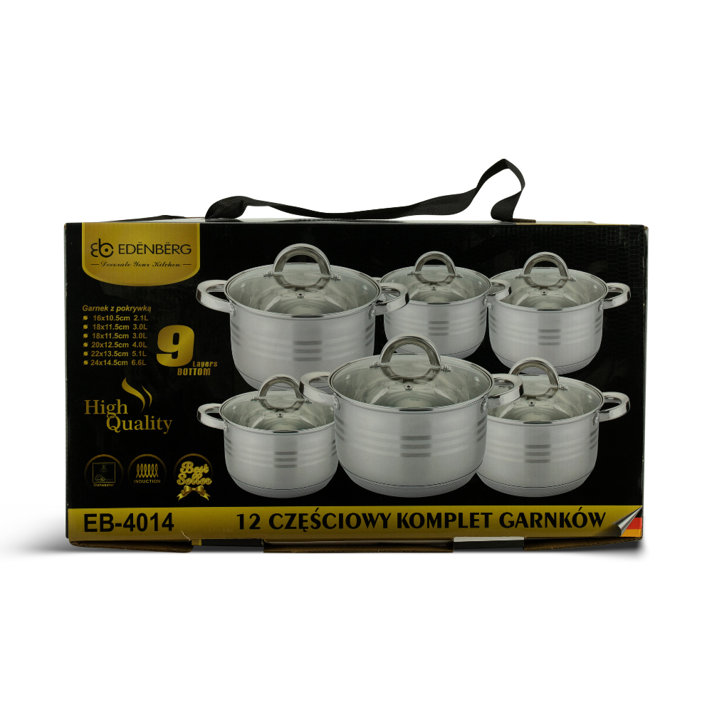 Edenberg 12PCS Stainless Steel Cooking Pot Set – Fast Heating, Durable & Induction Ready