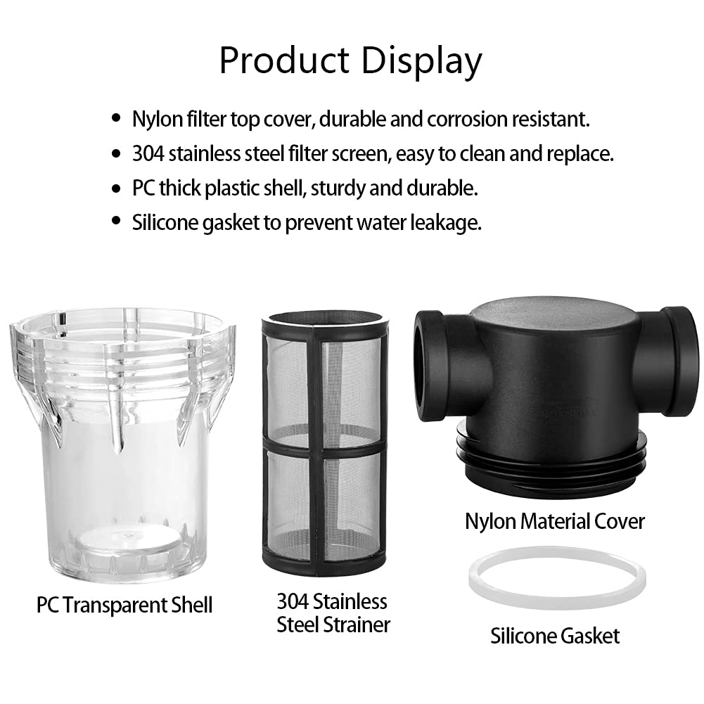 Inline Water Filter 1/2 Inch Hose Pipe Filter Pump Water Strainer Irrigation Filter Reusable Mesh Filter Stainless Steel Screen Garden Farm Water Filter for Tap Hose System