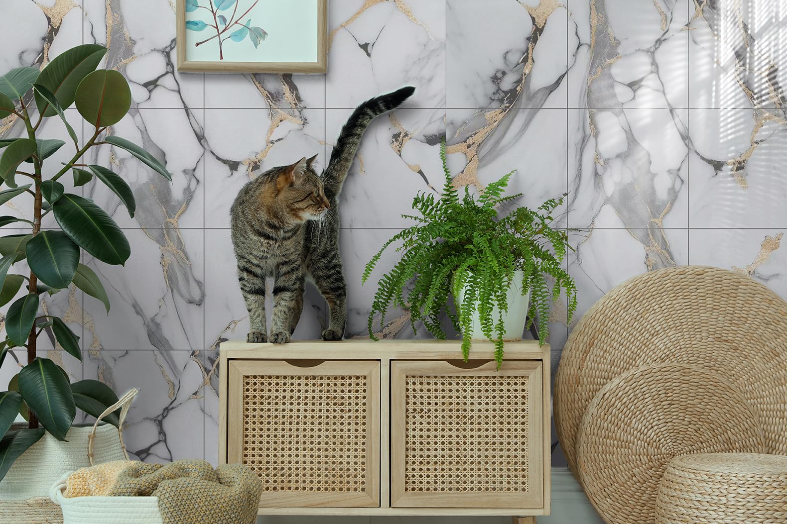 10Pcs 3D Wall Sticker Brick Foam Wallpaper Self Adhesive Waterproof Wall Panel for Kitchen Bathroom Living Room Marble Tile Effect DIY Home Decor Wall Covering