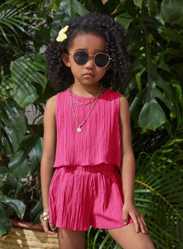 2026 New Girls Sleeveless Top and Shorts Set Summer Kids Two Piece Outfit Casual Toddler Girl Clothing Set Princess Fashion Soft Comfortable Daily Wear Birthday Holiday Clothes Suit