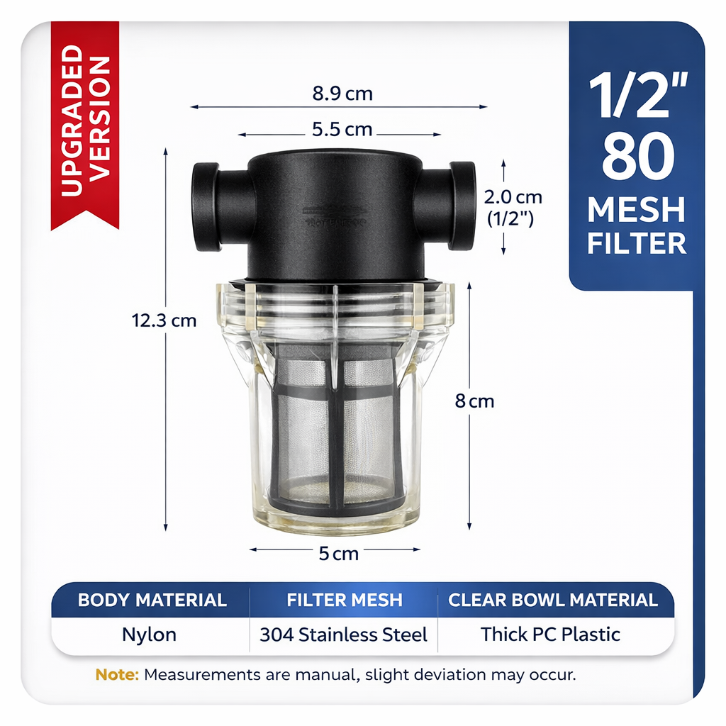 Inline Water Filter 1/2 Inch Hose Pipe Filter Pump Water Strainer Irrigation Filter Reusable Mesh Filter Stainless Steel Screen Garden Farm Water Filter for Tap Hose System