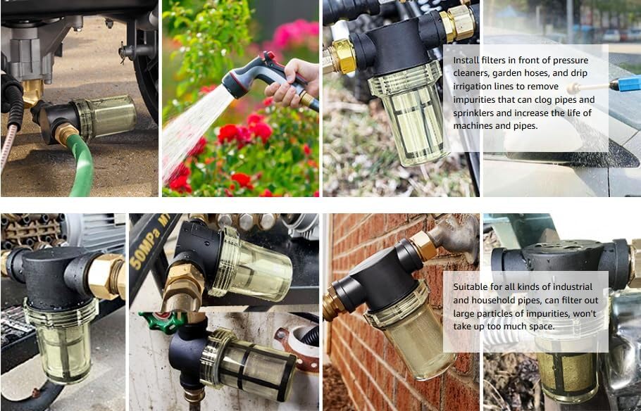 Inline Water Filter 1/2 Inch Hose Pipe Filter Pump Water Strainer Irrigation Filter Reusable Mesh Filter Stainless Steel Screen Garden Farm Water Filter for Tap Hose System