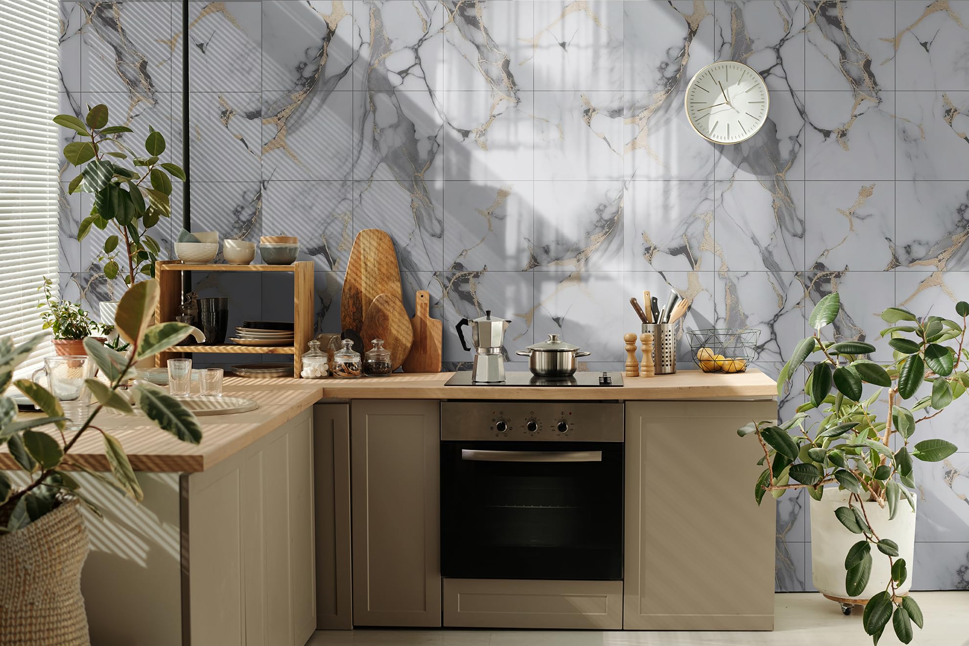 10Pcs 3D Wall Sticker Brick Foam Wallpaper Self Adhesive Waterproof Wall Panel for Kitchen Bathroom Living Room Marble Tile Effect DIY Home Decor Wall Covering