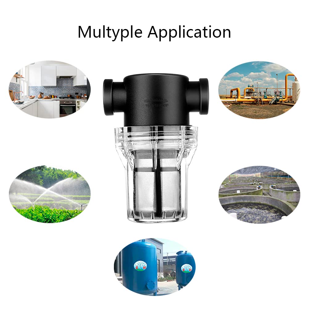 Inline Water Filter 1/2 Inch Hose Pipe Filter Pump Water Strainer Irrigation Filter Reusable Mesh Filter Stainless Steel Screen Garden Farm Water Filter for Tap Hose System
