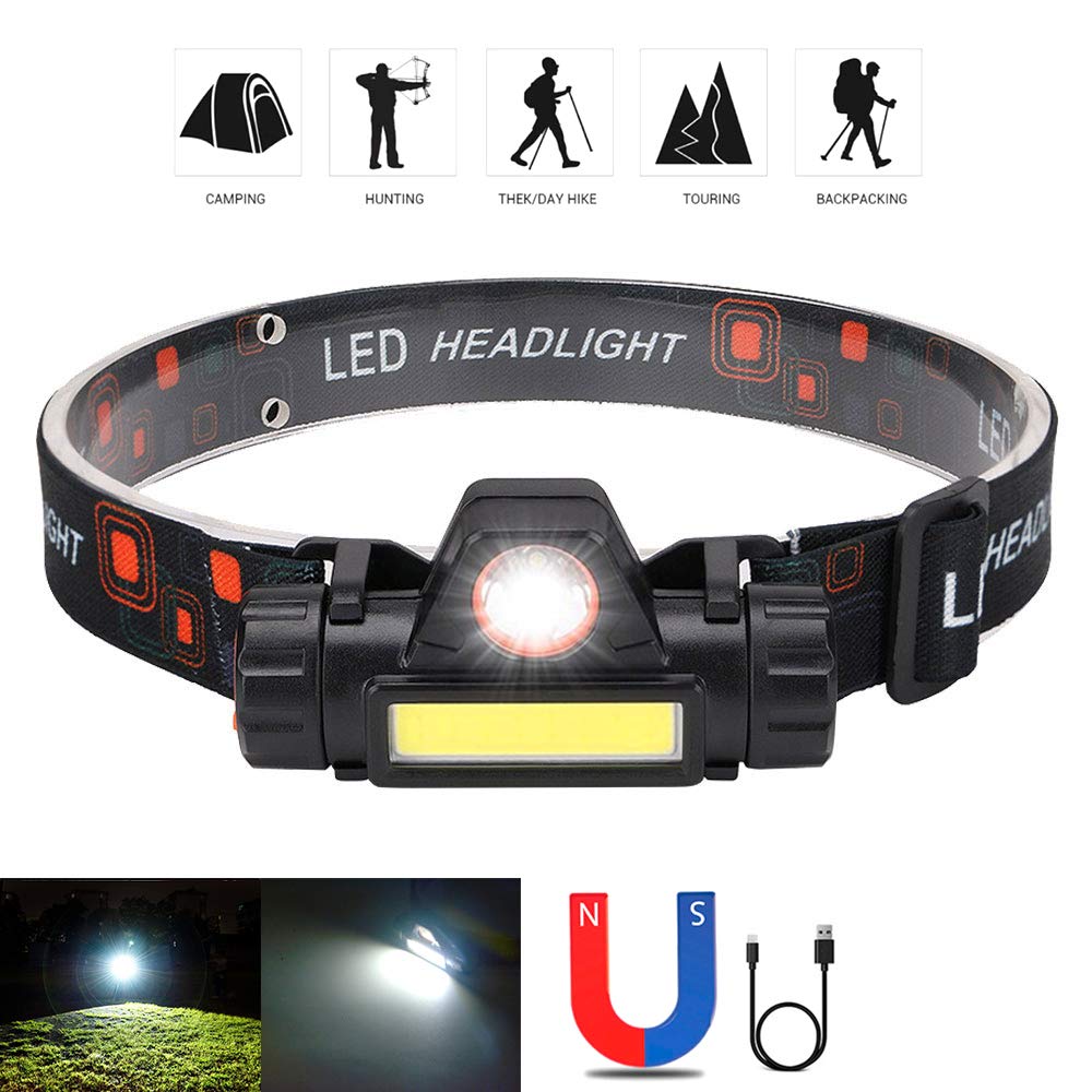 LED Sensor Headlamp Rechargeable USB Head Light Mini Headlamp Flashlight for Camping Running Fishing Night Work Bright Outdoor Head Torch Long Battery Life Hands Free Light