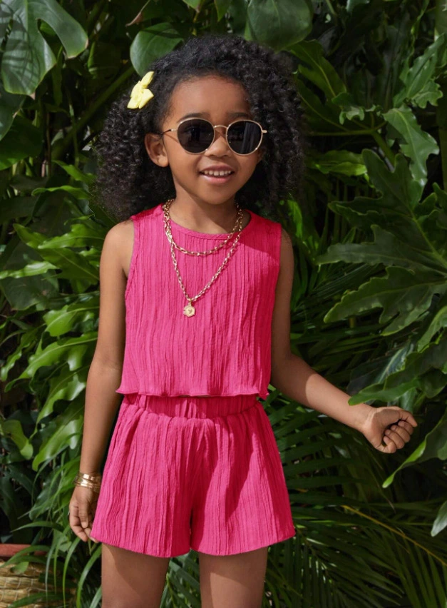 2026 New Girls Sleeveless Top and Shorts Set Summer Kids Two Piece Outfit Casual Toddler Girl Clothing Set Princess Fashion Soft Comfortable Daily Wear Birthday Holiday Clothes Suit