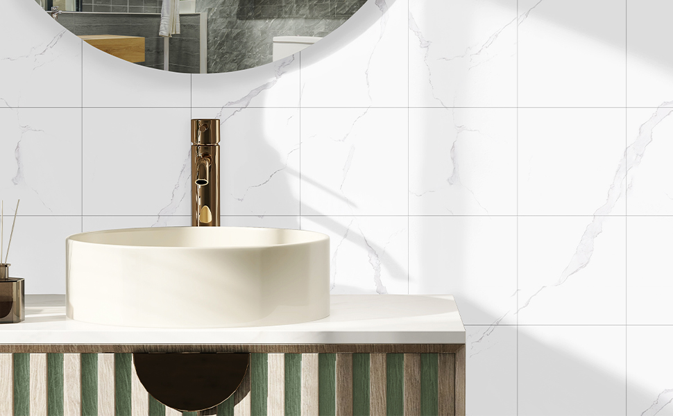 10Pcs 3D Wall Sticker Brick Foam Wallpaper Self Adhesive Waterproof Wall Panel for Kitchen Bathroom Living Room Marble Tile Effect DIY Home Decor Wall Covering